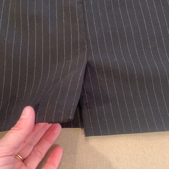 B DARLIN Black Pinstripe Wide Belt Dress Short Sleeve Side Zipper 9/10 9 10 - Picture 8 of 9